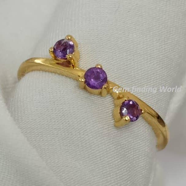 925 Sterling Zilveren Amethist Trio Edelsteen Ring voor wholesale door Rishi Jewelry