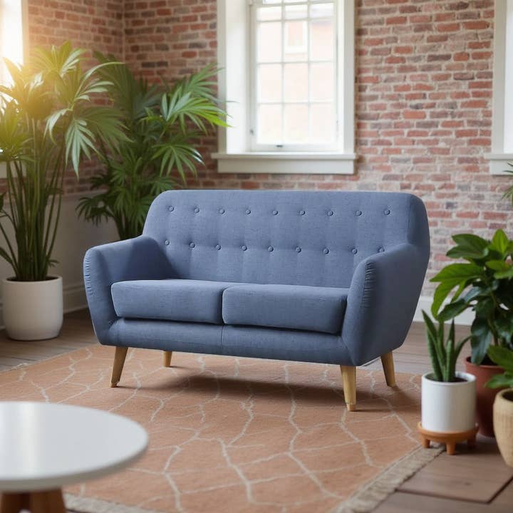 Greenwestons - Wholesale Sofa - Modern Mid-Century Tufted Linen Loveseat with Wooden Legs8