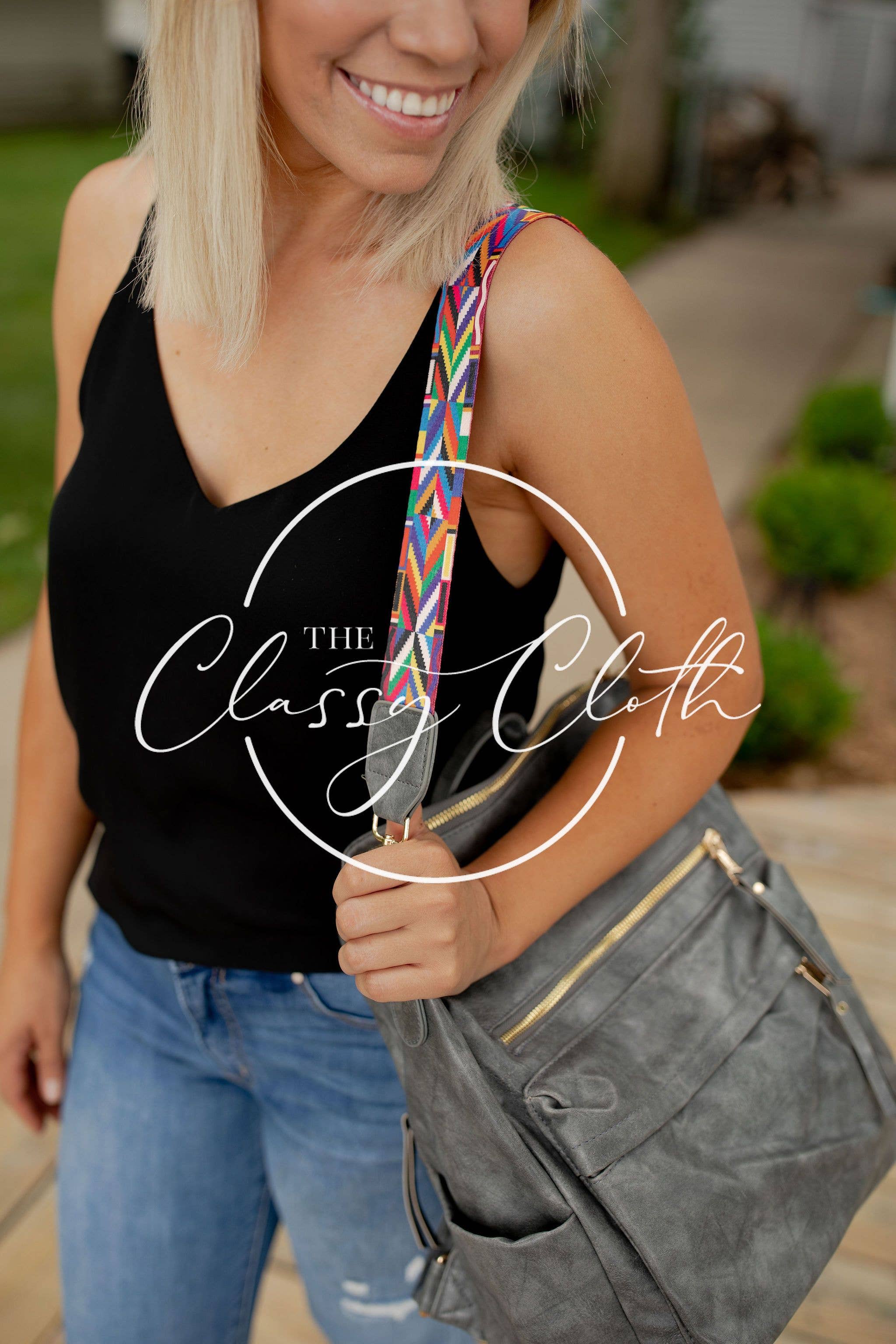 The Classy Cloth WS - Wholesale Backpack - Women's - Chloe Convertible Backpack - Grey - Blush Brown Grey Geo RTS3