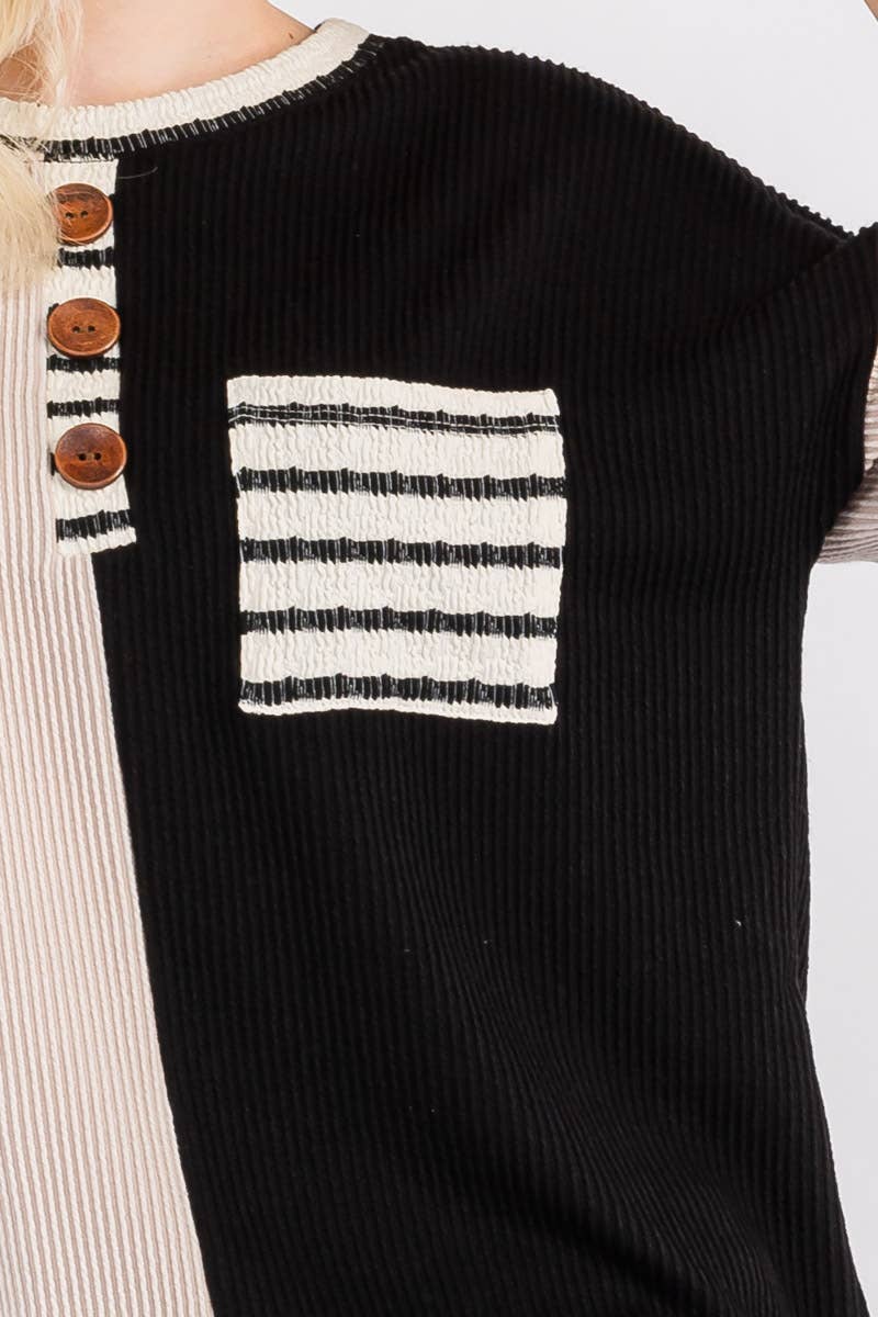 Celeste Clothing - Wholesale Tunic - Women's - URBAN RIB COLOR CONTRAST T-SHIRT WITH POCKET -CT43877A16