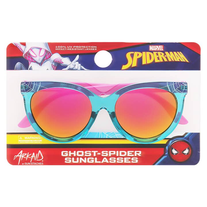 H2W dba Sun-Staches - Wholesale Sunglasses - Kids - Arkaid Marvel Ghost Spider Pink and Turquoise Web Cateye