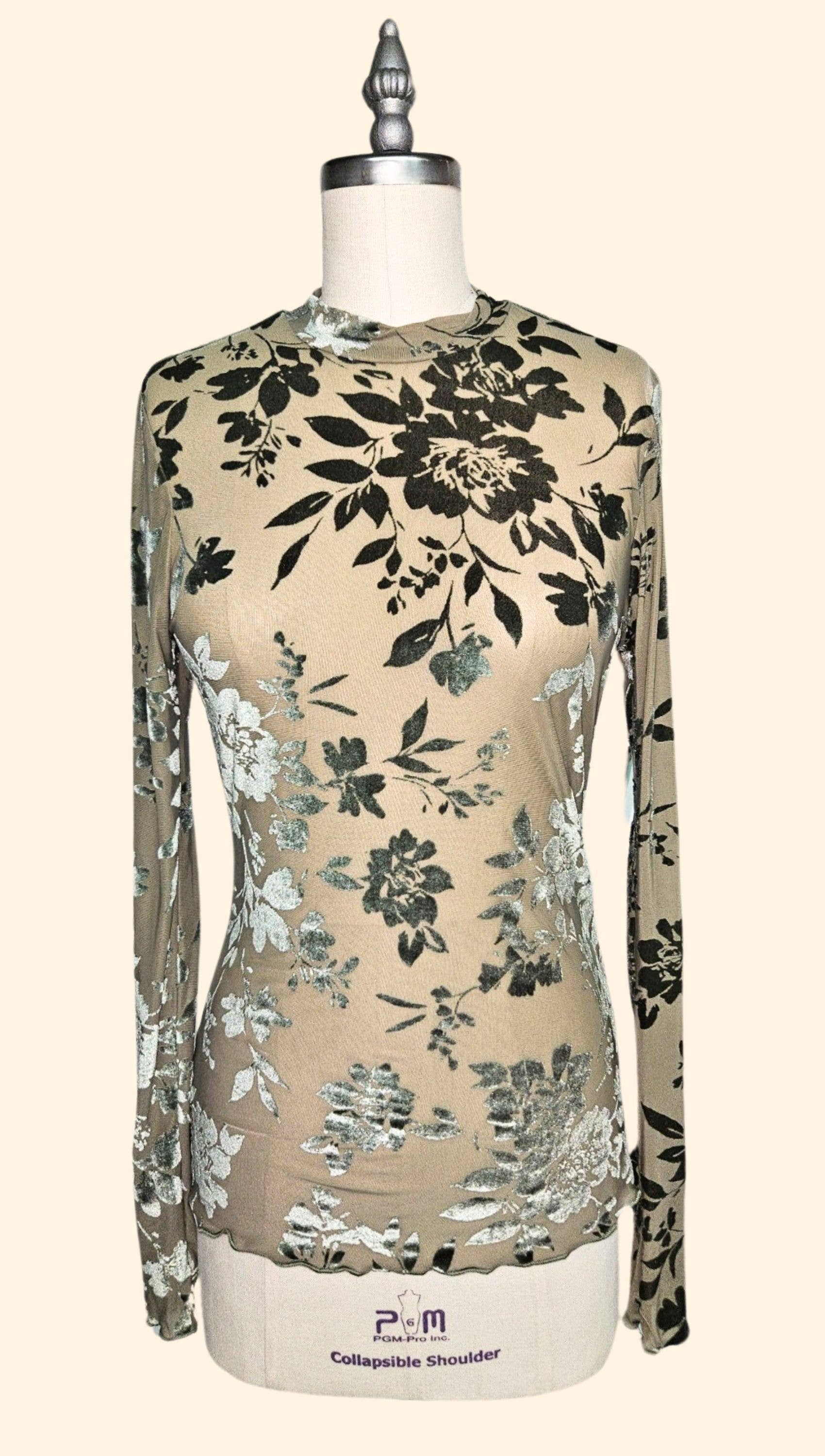 P.S Kate - Wholesale Blouse - Women's - Mesh velvet floral long sleeve top 7177-plus1