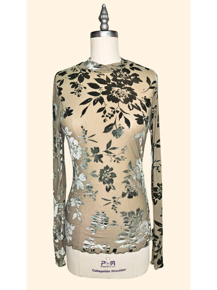 P.S Kate - Wholesale Blouse - Women's - Mesh velvet floral long sleeve top 7177-plus1