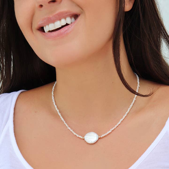 Kaylie Dawn Jewelry - Wholesale Beaded/Pearl Necklace - Mystic Coin Pearl Gemstone Beaded Necklace Handmade in USA7