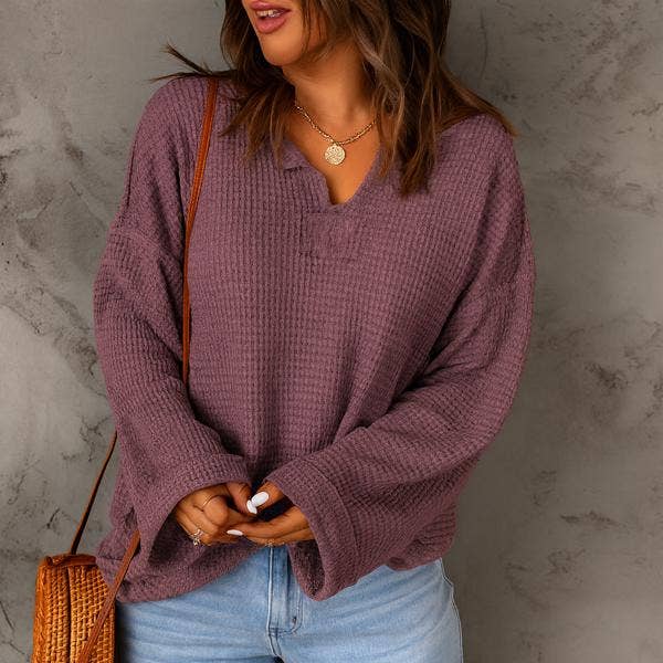 Mauve Bliss Waffle Knit Top for wholesale by Love, Kuza
