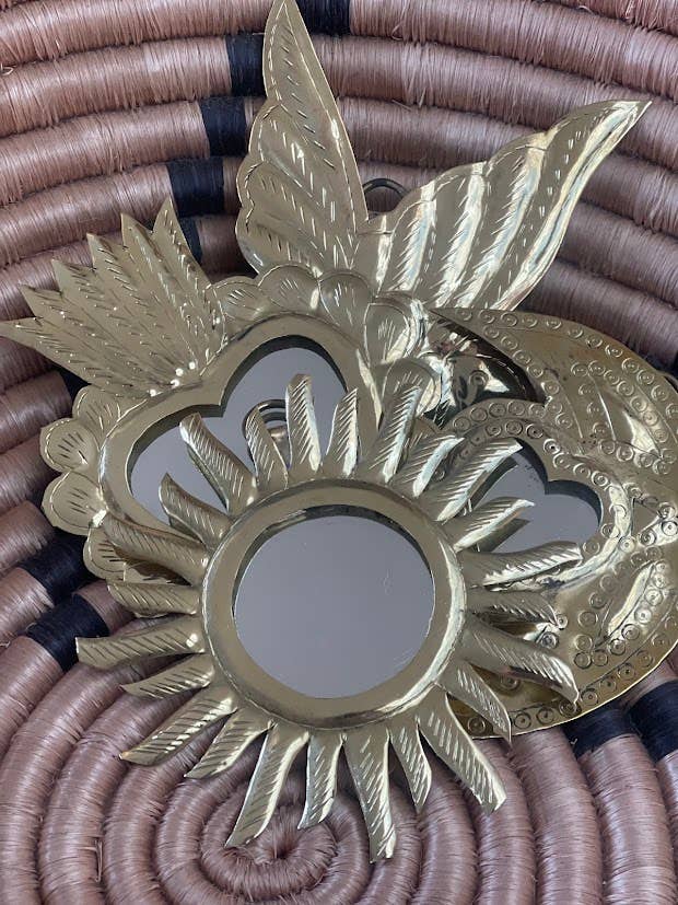 Set di specchi 6 Sweet Sunshine Bird, piccoli specchi, ottone, oro per la vendita all'ingrosso da parte di NOMAD BY LIV