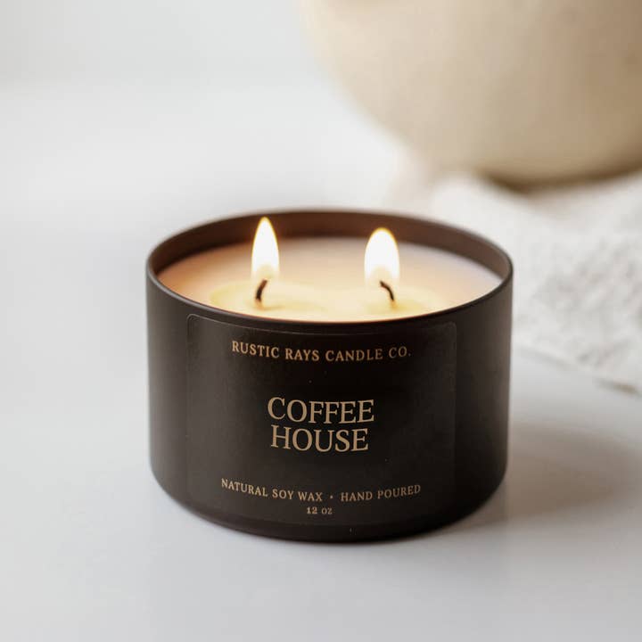 Coffee House 12 oz Soy Candle - Home Decor & Gifts for wholesale by Rustic Rays Candle Co.