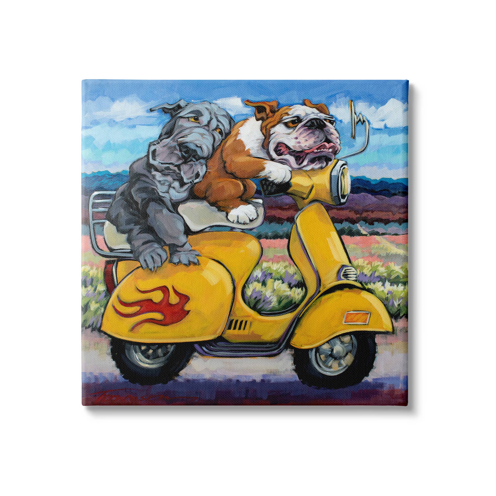 Stupell Industries - Venta al por mayor Ilustración - Scooter Dogs ciclomotor Southwestern Mountain Bulldog lona niños