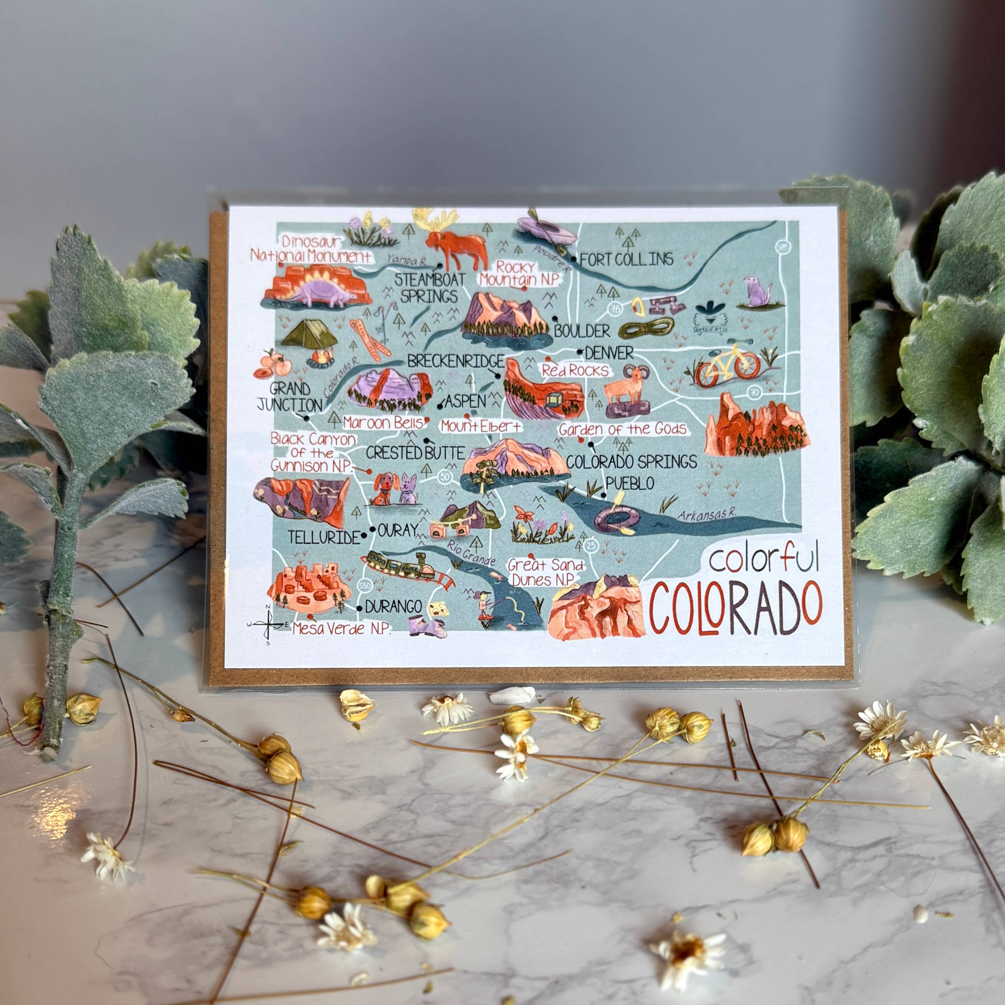 Quirks of Art co. - Wholesale Envelopes - Colorado Map Themed Stationary0