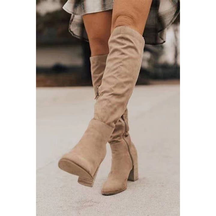 Paperdoll - Wholesale Boots - Women's - Suede Chunky Heel Knight Boots
