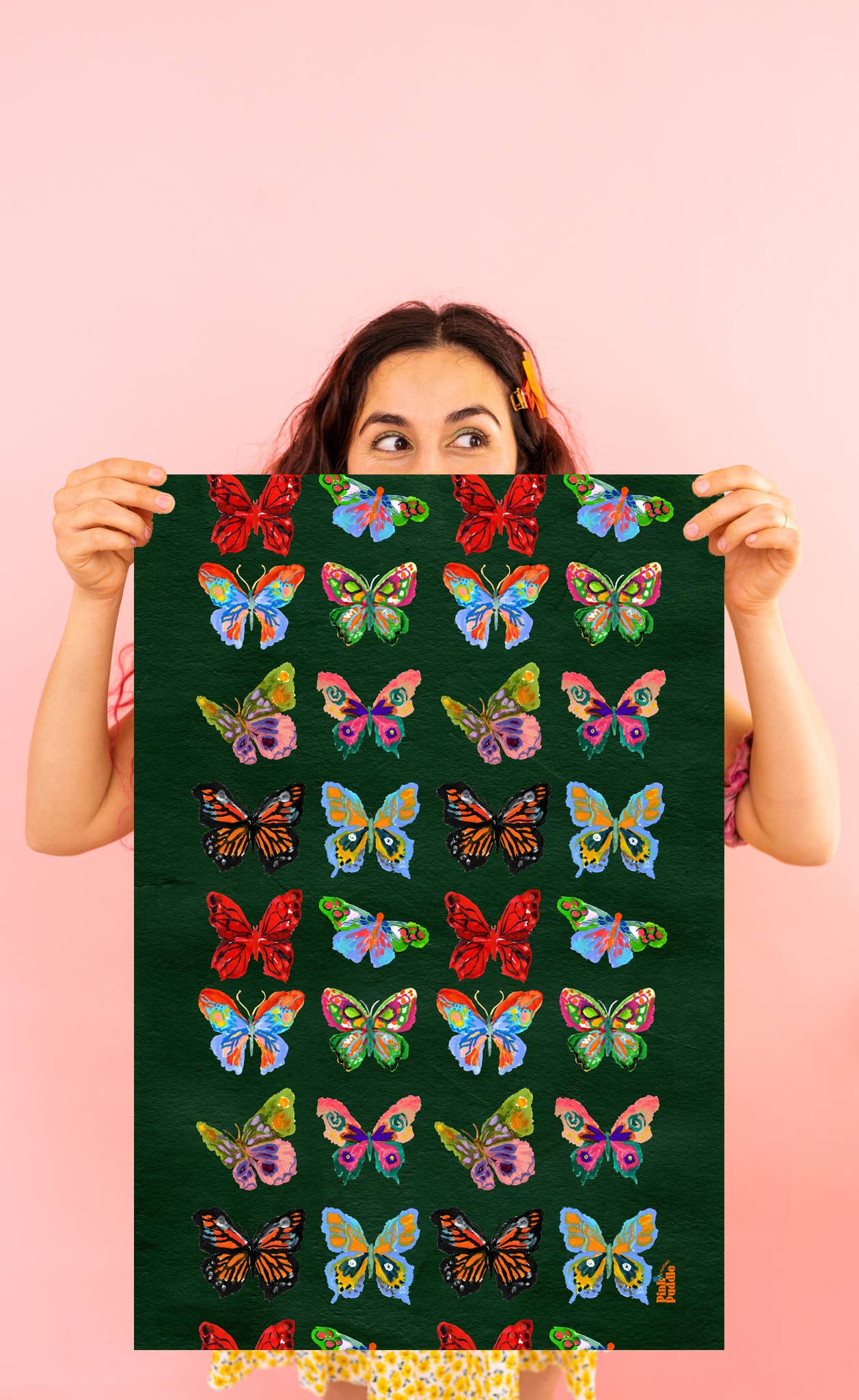 Pink Puddle Studio - Wholesale Tea Towel - Butterflies Green Kitchen Tea Towel 0