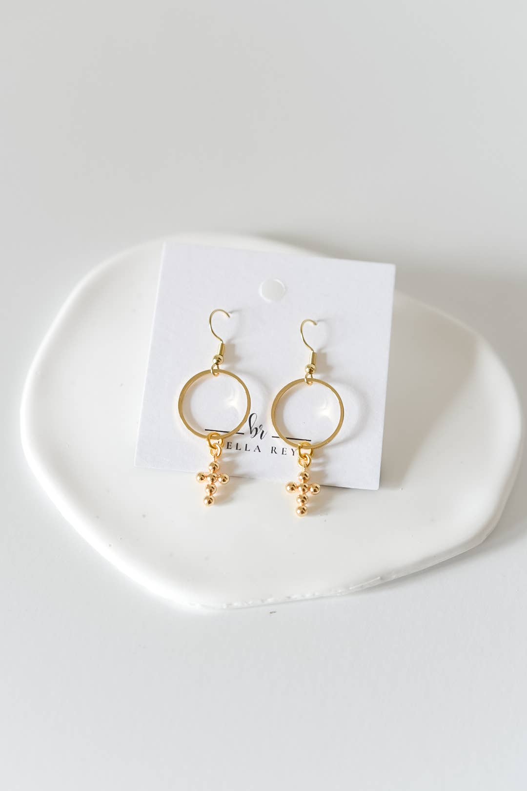 Bella Rey jewelry - Wholesale Hangende/ronde oorbellen - Munro 18k goud vergulde kruisoorringen| hypoallergeen2