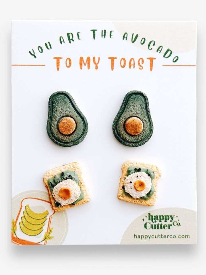 Avocado Toast Stud Earring Pack | Foodie Lover Gift for wholesale by Happy Cutter Co