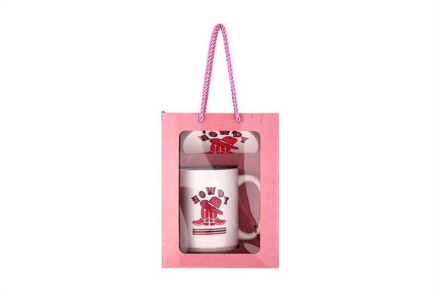 Nima Accessories Inc - Vente Tasse à café - Tasse à café imprimée Howdy pour dames et ensemble de sous-verres
