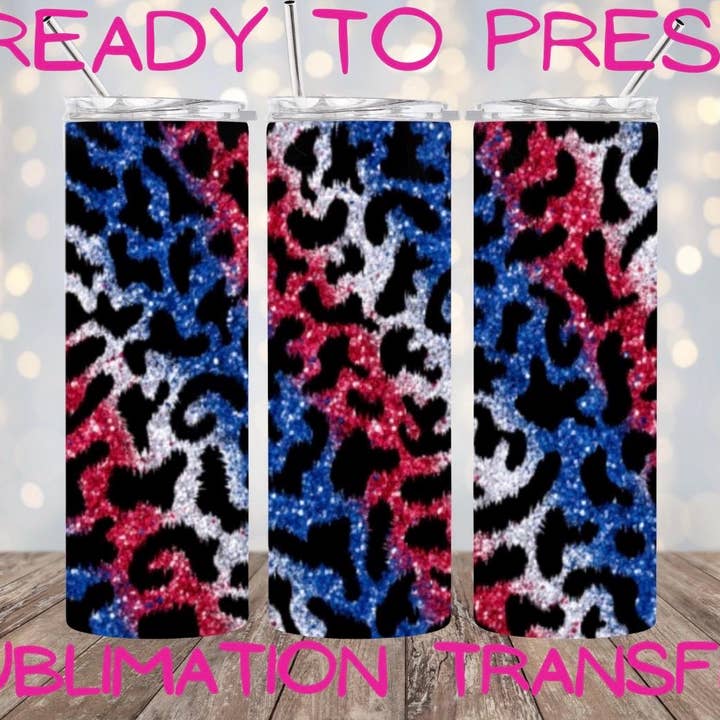 Gobelet de transfert par sublimation étoiles guépard pailleté patriotique pour la vente par Hatch & Hug
