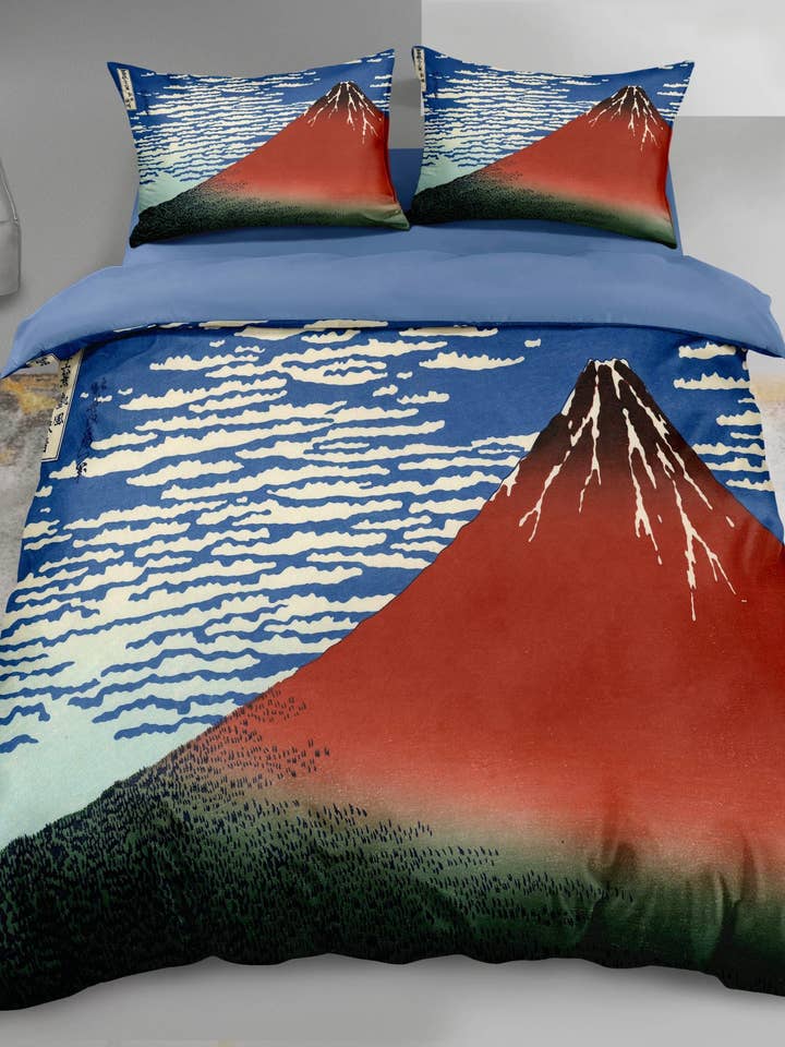 Hokusai Red Mount Fuji Japanese Duvet Cover Set for wholesale by Fashion Scarf World