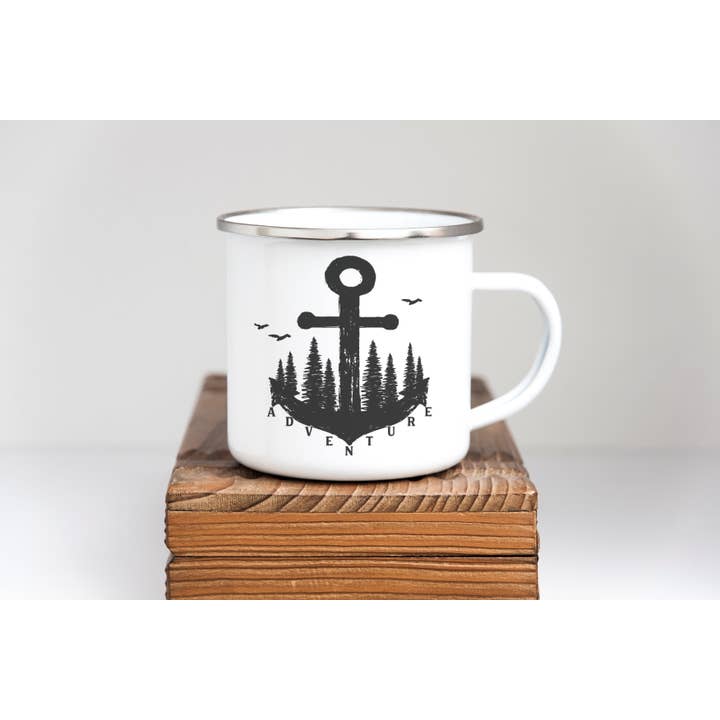 The Traveled Lane® - Wholesale Coffee Mug - Adventure Anchor Camp Mug, Enamel Camp Mug, Coastal Gifts