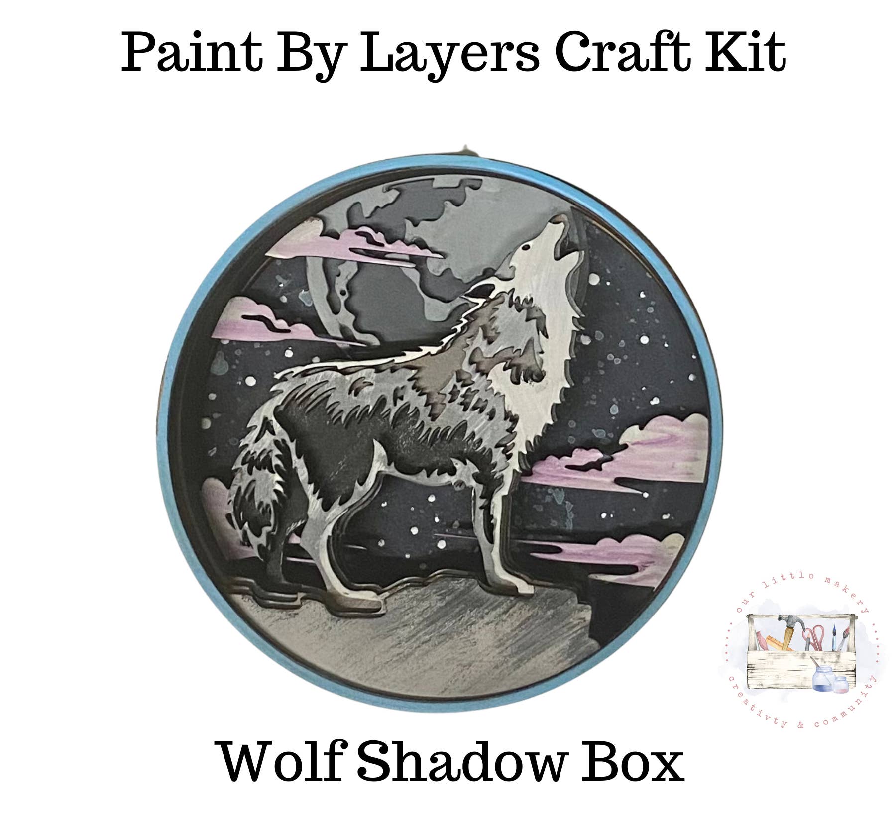 Our Little Makery - Wholesale DIY Craft Kit - Wolf Shadow Box Kit