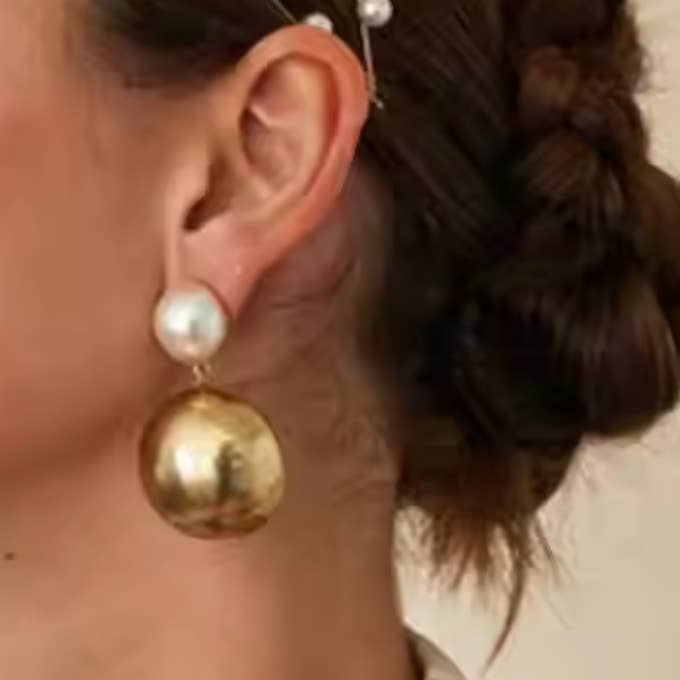 HoopLa - Wholesale Dangle Earrings - Ball Drop- Pearl Earring- Steel 14K Gold