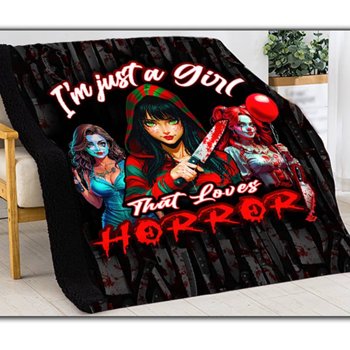 Solo una chica -MamaSlasher-Manta/Colcha de sherpa forrada de horror para venta al por mayor de SquatchSwag