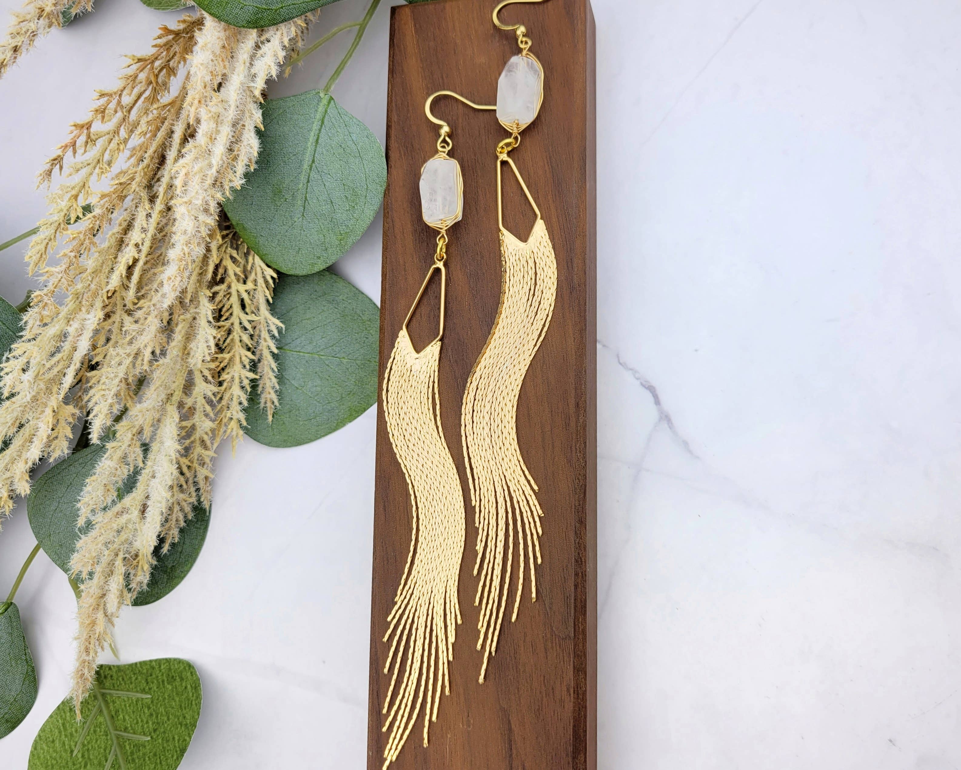 WonderLight Jewelry – wholesale Tofsörhängen – Ädelstensfransörhängen - klar kvarts/klarhet1