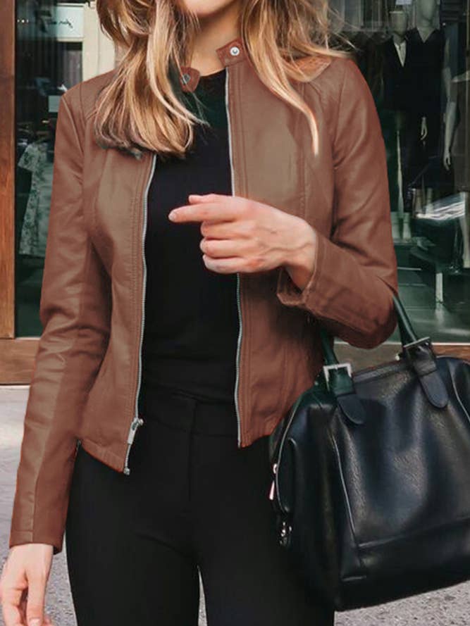 UNISHE – wholesale Leather jacket – Women′s – PU Leather Zipper Short Jacket ZK3656