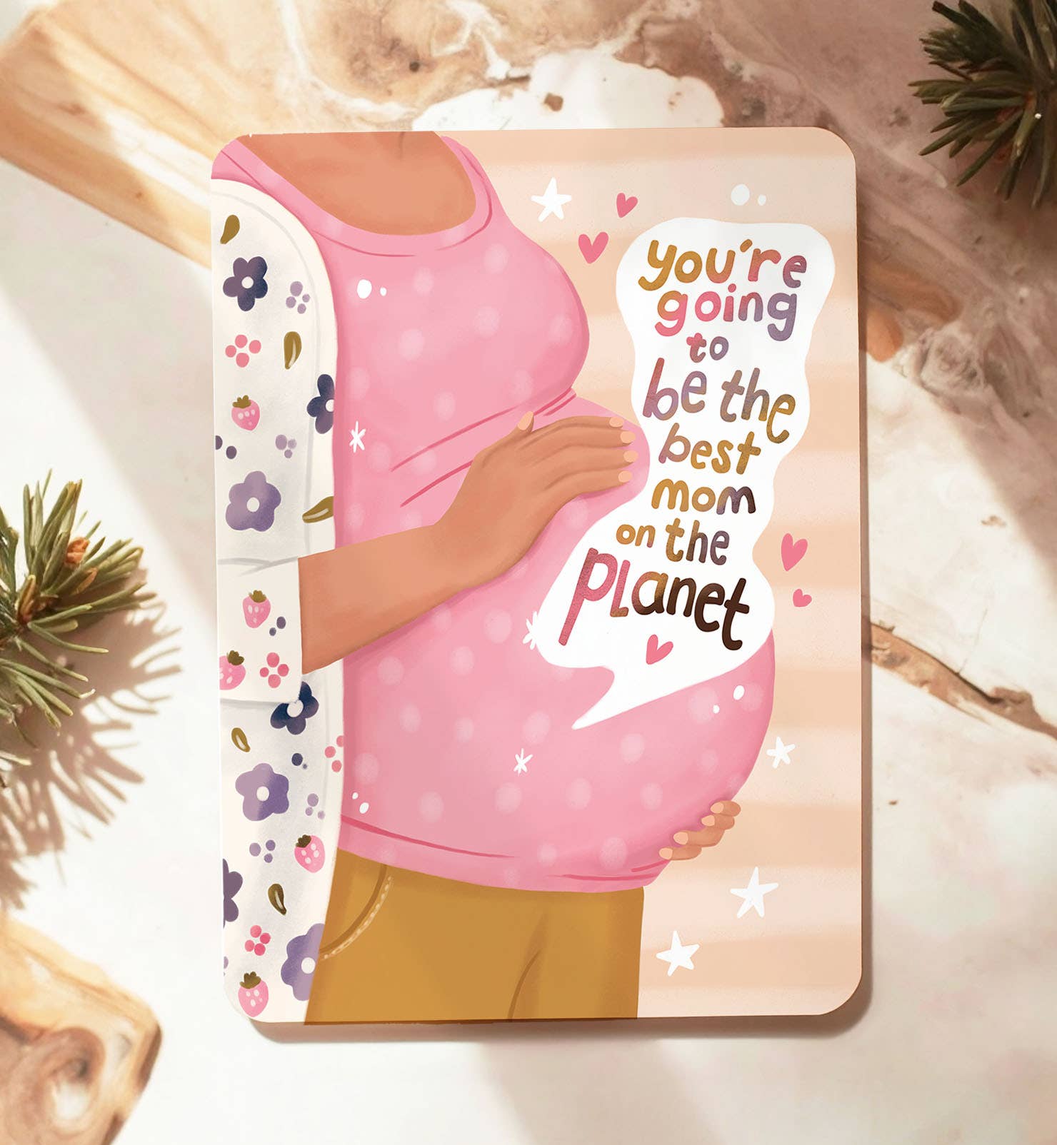 Aniet Illustration - Vendita all'ingrosso Biglietto di auguri per la nascita - Carta di auguri gravidanza pancia mamma cartolina0