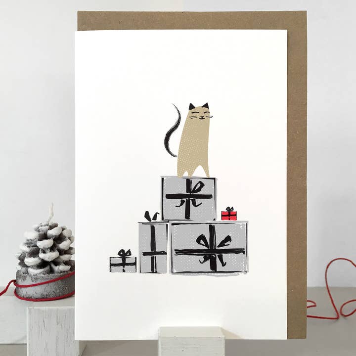 Cat Presents Christmas Card | Xmas Card | Holiday | Seasonal for wholesale by Purpose & Worth etc