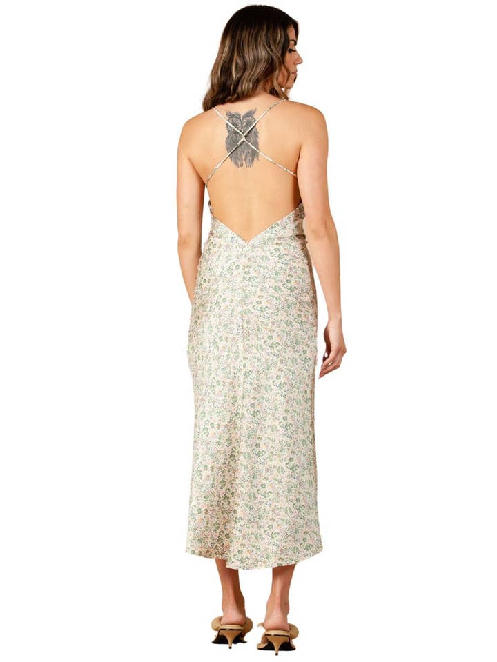 Lucca Couture - Wholesale Dress - Women's - LCD2430-FREESIA SLIP MIDI DRESS-GREEN FLORAL