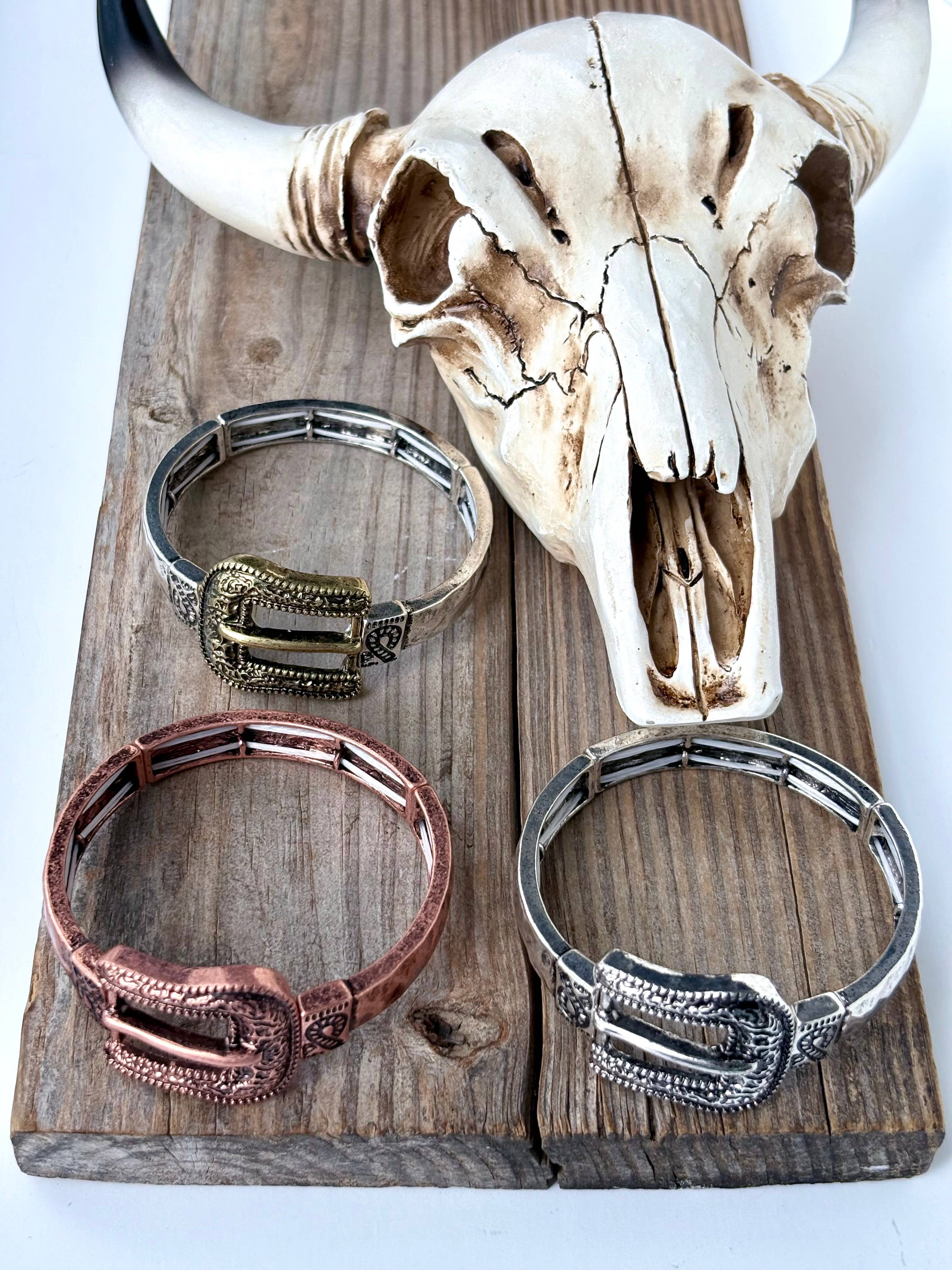 Boho Ranch Shop - Wholesale Bangle Bracelet - Western Belt Buckle Bar Bangle Stretch Bracelet6