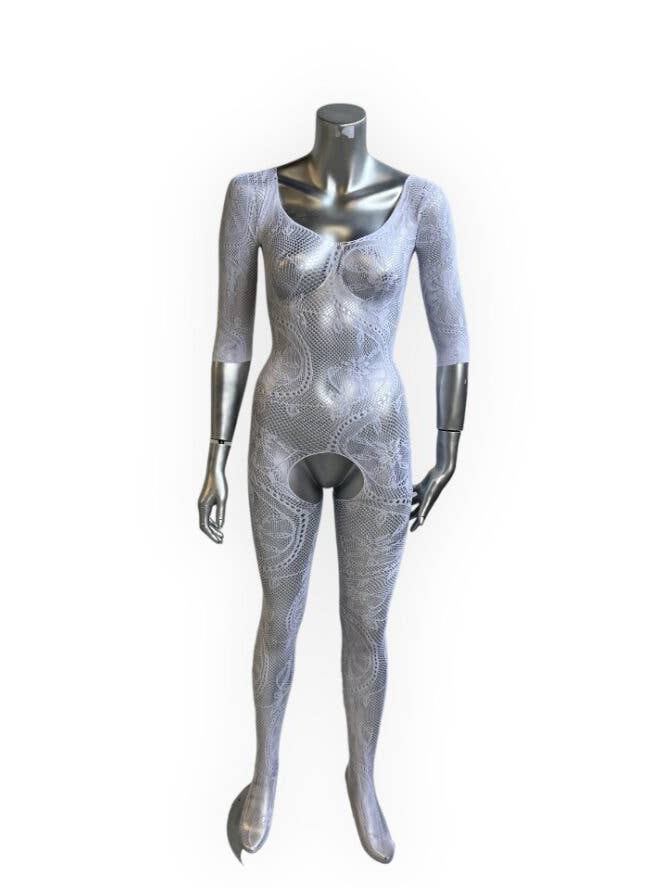 Kinky Pleasure - Wholesale Lingerie Set - Women's - Body Pleasure - White Lingerie Set - Stockings - No Colourbox - In Plastic Bag - Tl606
