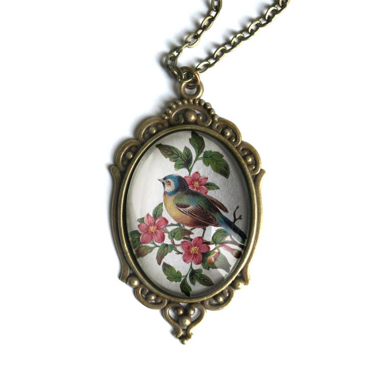 The Divine Iguana - Wholesale Pendant/Charm Necklace - Bluebird Ornate Oval Cottage Core Pendant Necklace