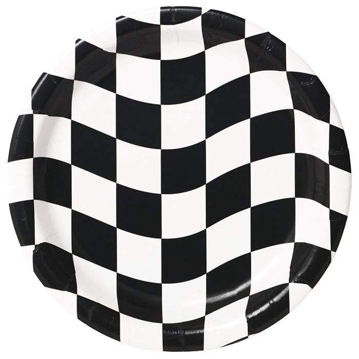 Bulk Party Decor - Wholesale Disposable Plate - Black and White Check Paper Dinner Plates, 8/Pkg