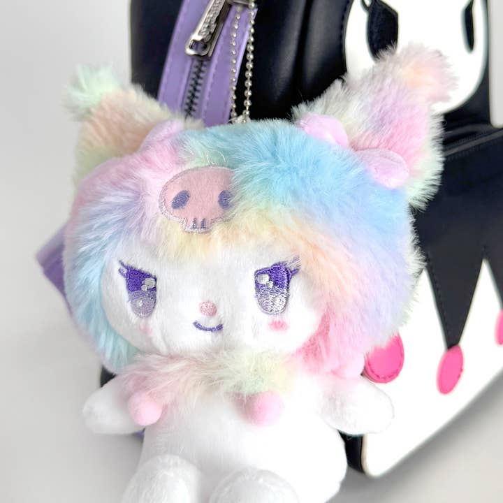 LASR - Vendita all'ingrosso Portachiavi - Donna - Portachiavi Mascotte a Catena con Peluche Arcobaleno Pastello Kuromi di Sanrio