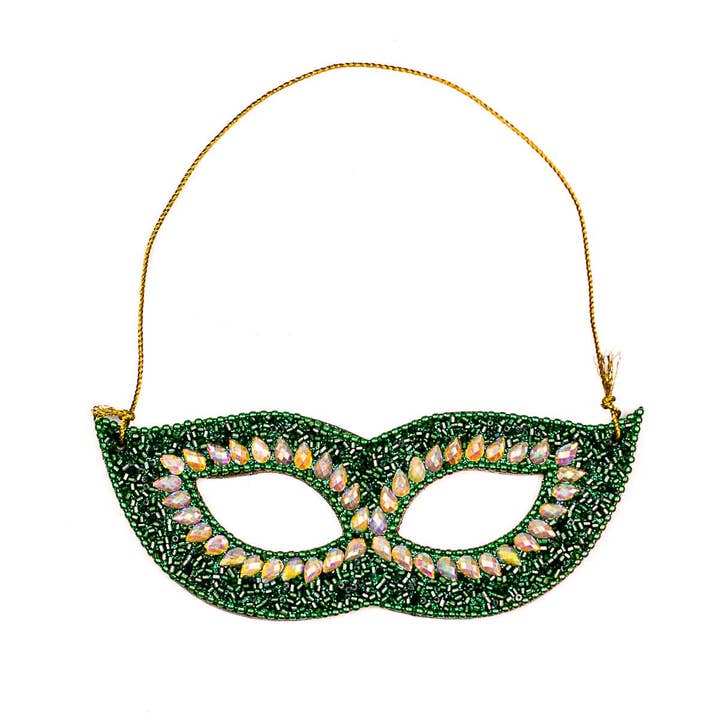 Masquerade Mask Ornament Green 2x6 for wholesale by The Royal Standard