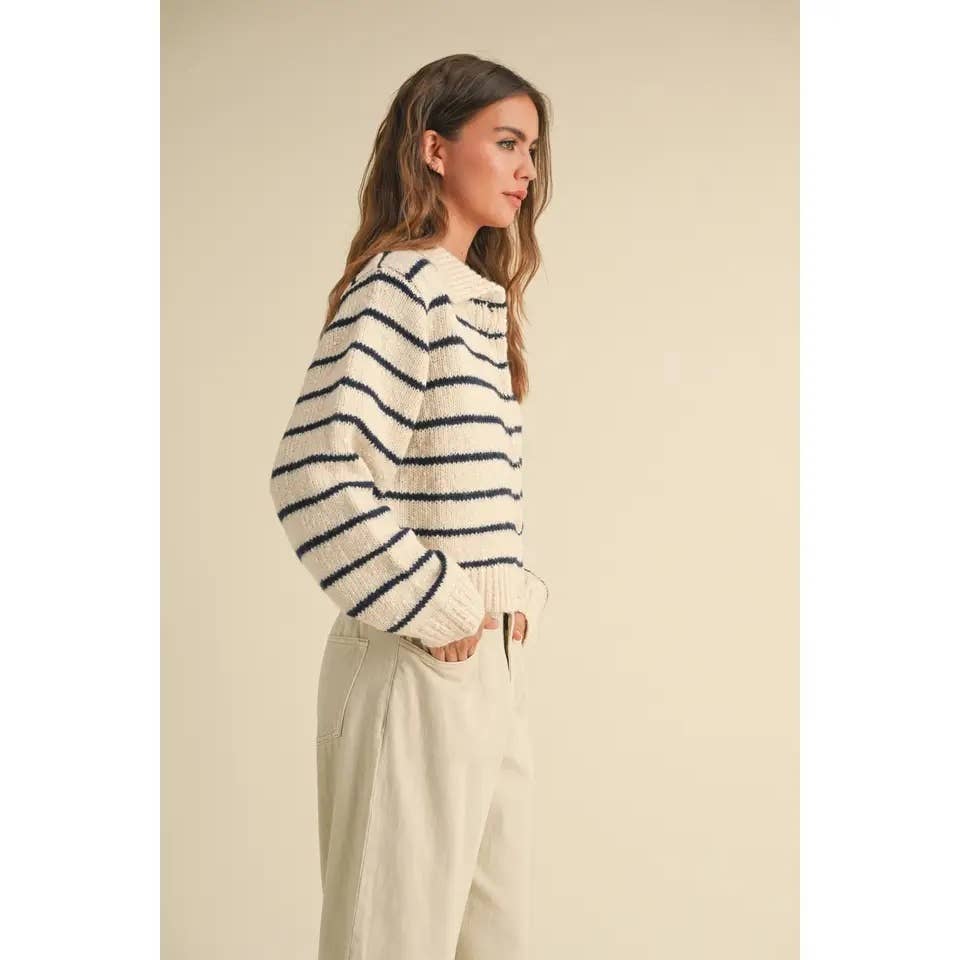BLUE Buttondown Striped Knitted Cardigan for wholesale on Faire2