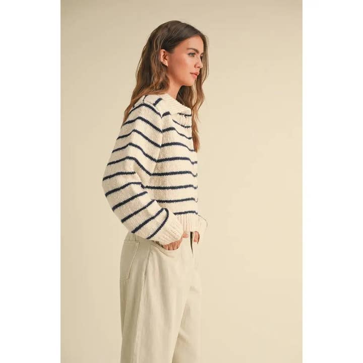 BLUE Buttondown Striped Knitted Cardigan for wholesale on Faire2
