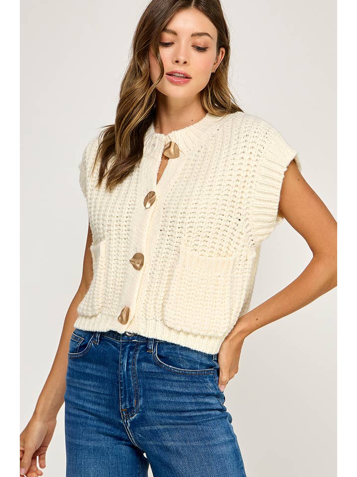 Miss Love - Wholesale Sweater Vest - Women's - CHUNKY KNIT BUTTON-FRONT VEST TOP32