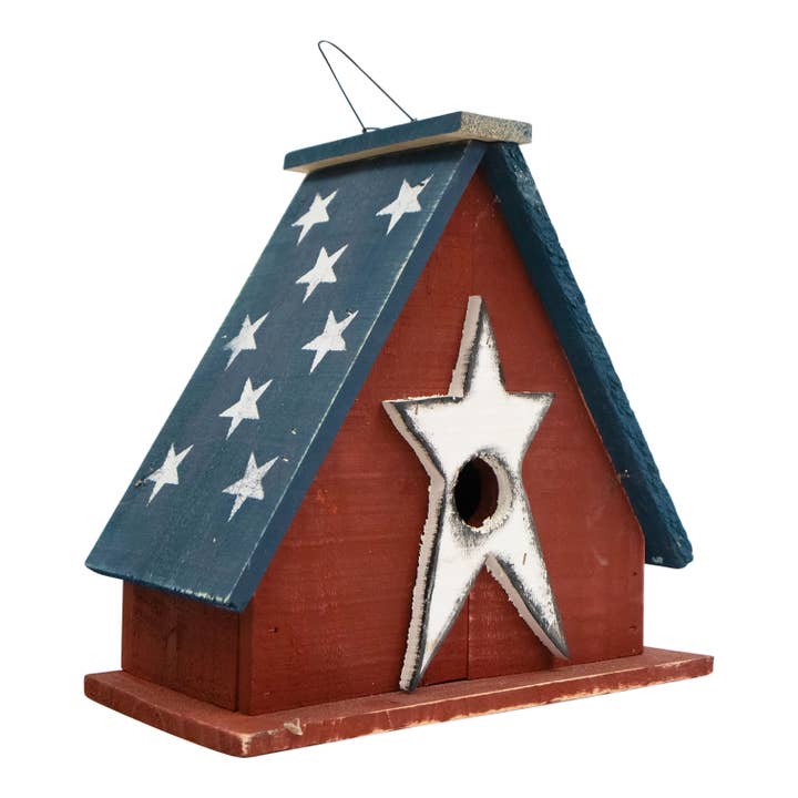Ticonderoga Hanging Birdhouse with Stars - Wooden Roof for wholesale by Home Bazaar