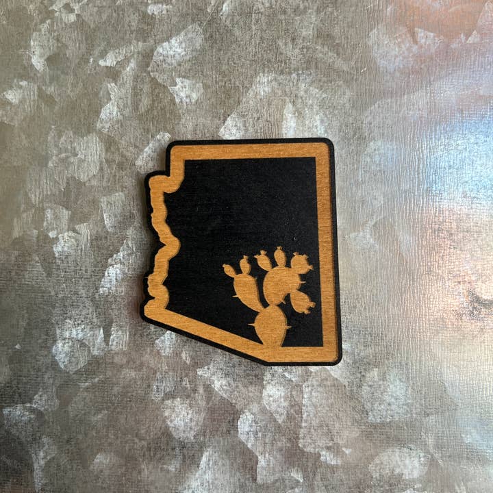Arizona State with Cactus Wood Magnet for wholesale by Blaze Design Co.