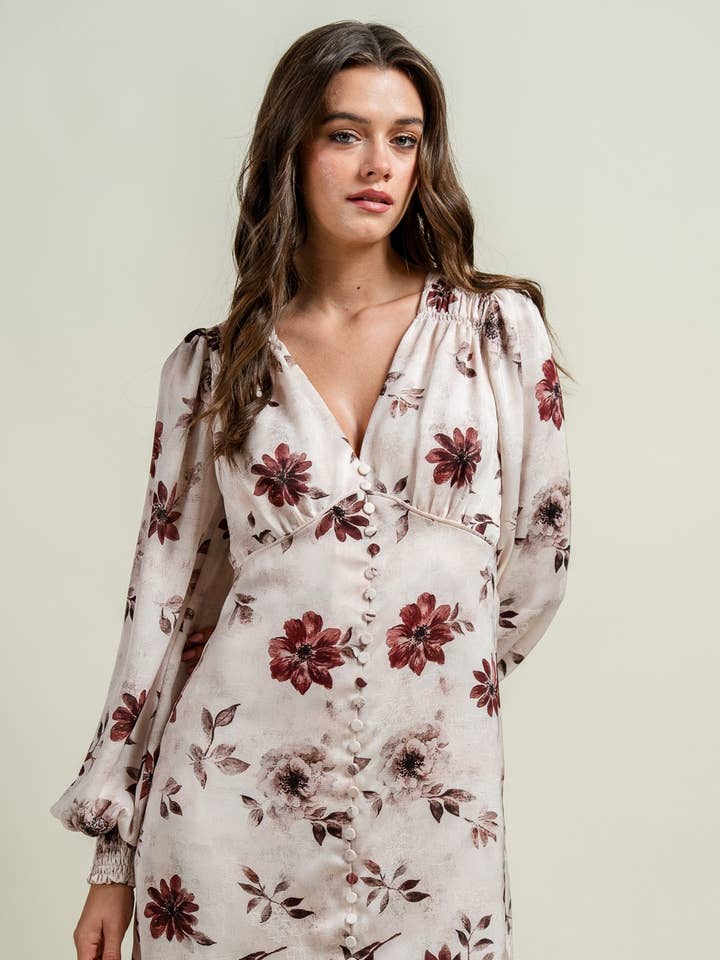 CD30576S / BUTTON FRONT V-NK L/S SHORT DRESS for wholesale by BEIVY & COLLABO