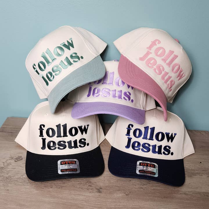 Follow Jesus Embroidered Trucker Hat for wholesale by Threadworks 41