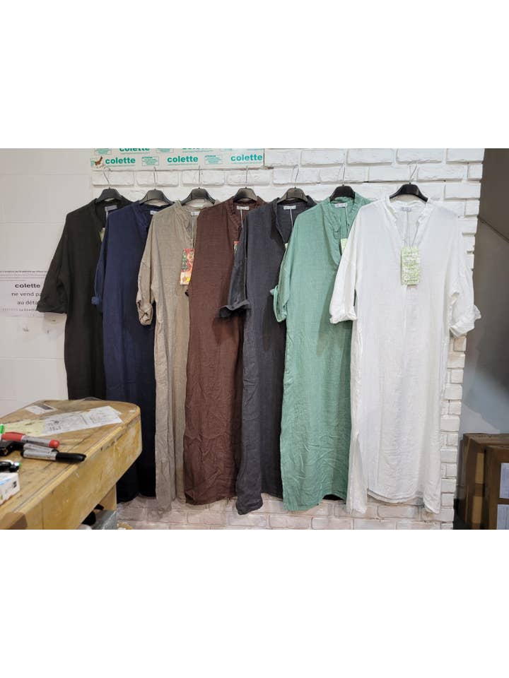 la maison des fibres naturelles – wholesale Klänning - Dam – Lång klänning med tunisisk krage 29340 i 100 % linne5