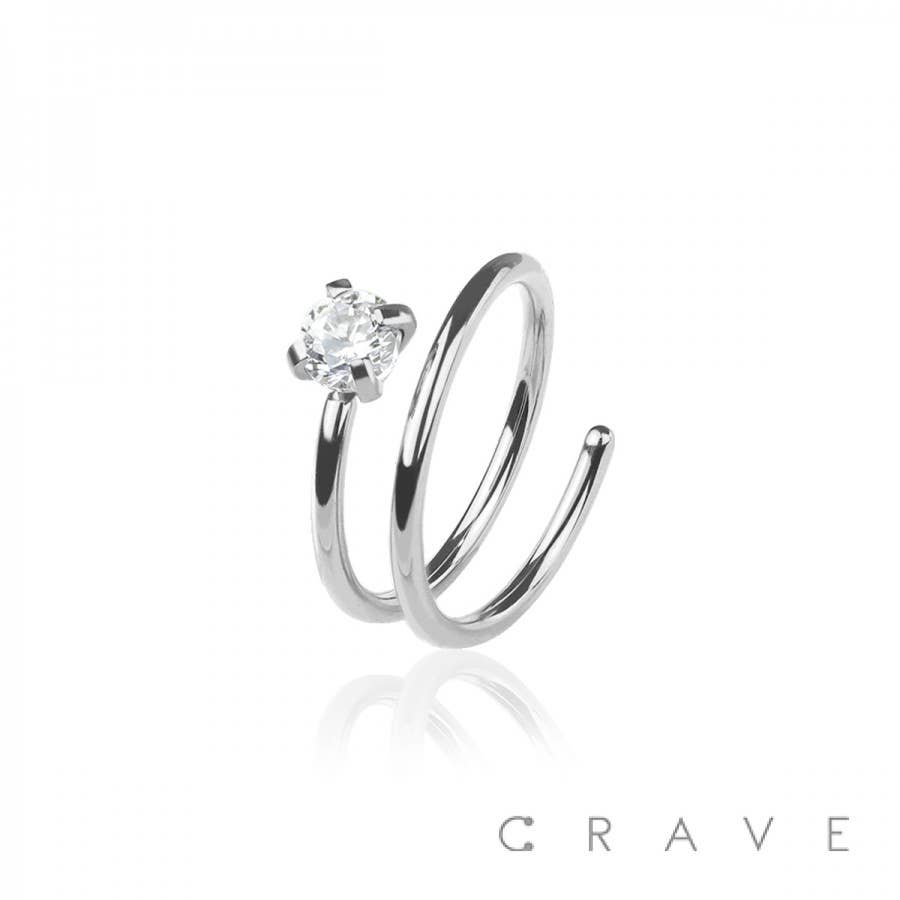 CRAVE - Vente Boucles d'oreille uniques - ANNEAU À DOUBLE CERCEAU ROND EN ACIER INOXYDABLE 316L À EXTRÉMITÉ SERTIE2