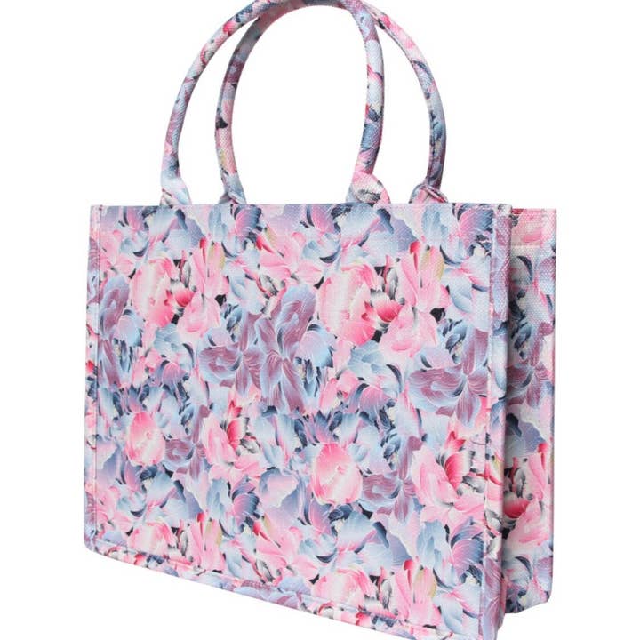 MM443 Pastel Floral Pink Blue Cotton Beach Bag LOOWIE for wholesale by LOOWIE