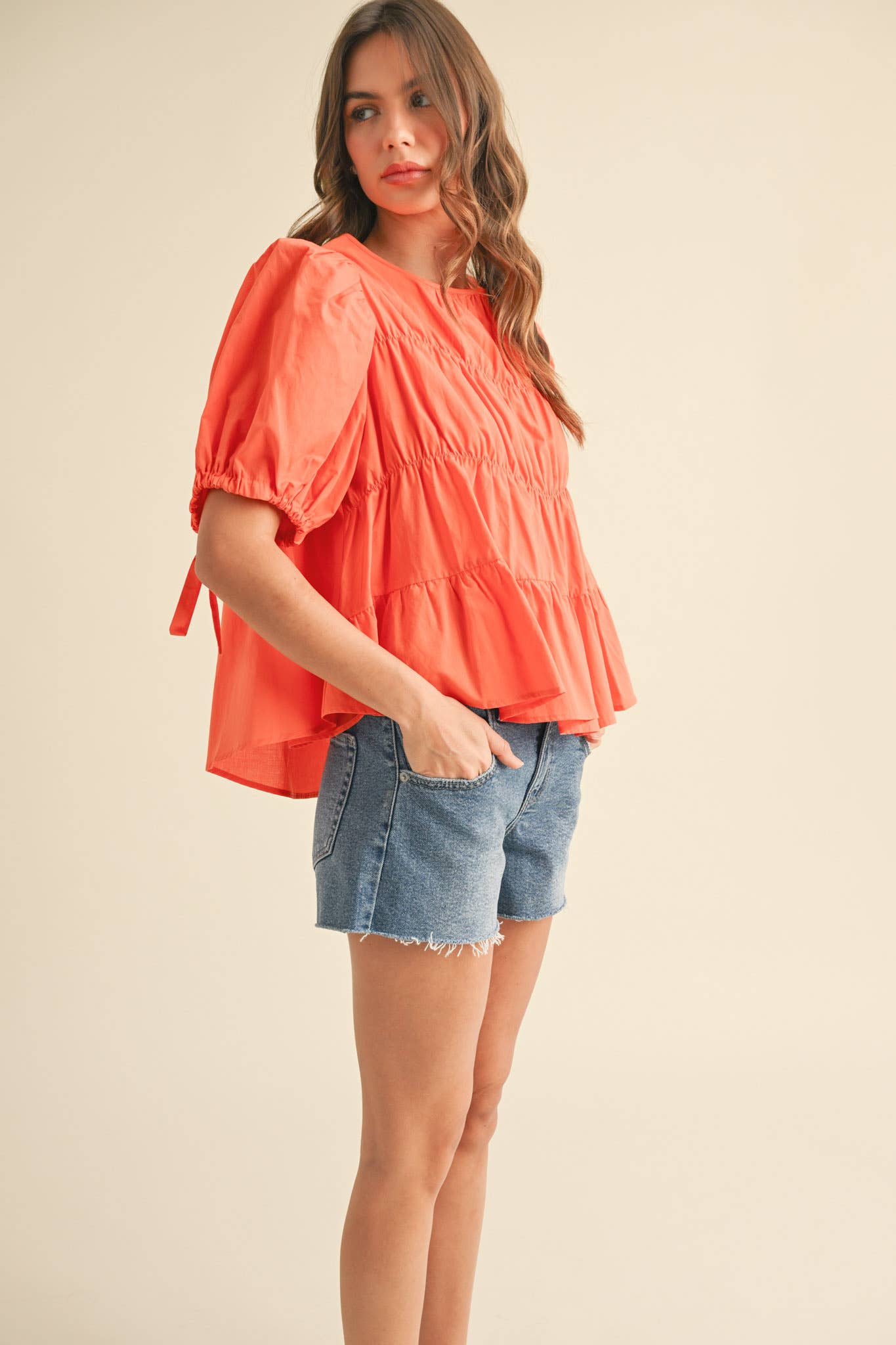 &MERCI - Wholesale Blouse - Women's - TIERED SHIRRING PUFF SLEEVE TOP MTP30811