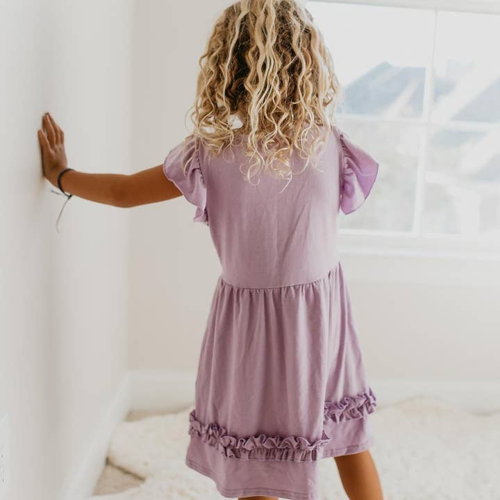 Adorable Sweetness - Wholesale Dress - Kids - Kids Pastel Lavender Ruffle Button Spring Easter Dress2