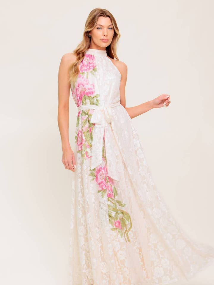 Une robe maxi en dentelle tissée imprimée - ID22388 pour la vente par FLYING TOMATO