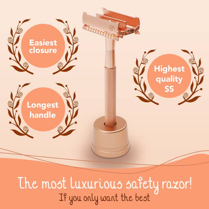 Bamboozy x Cosmeau – wholesale Razor – Safety Razor Butterfly with Stand · 20x Platinum blades2