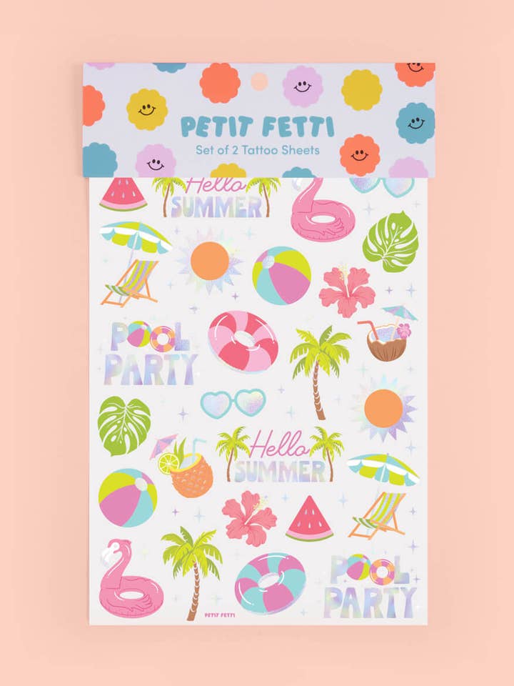 Tats de fête à la piscine - 68 tatouages temporaires, activité estivale pour enfants pour la vente par xo, Fetti